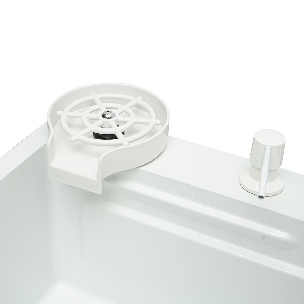 Chiuveta bucatarie otel inoxidabil cu doua baterii, functie cascada, spalator pahare, dozator sapun, scurgator, tava, tocator si accesorii scurgere incluse, dimensiune 60x45x22cm